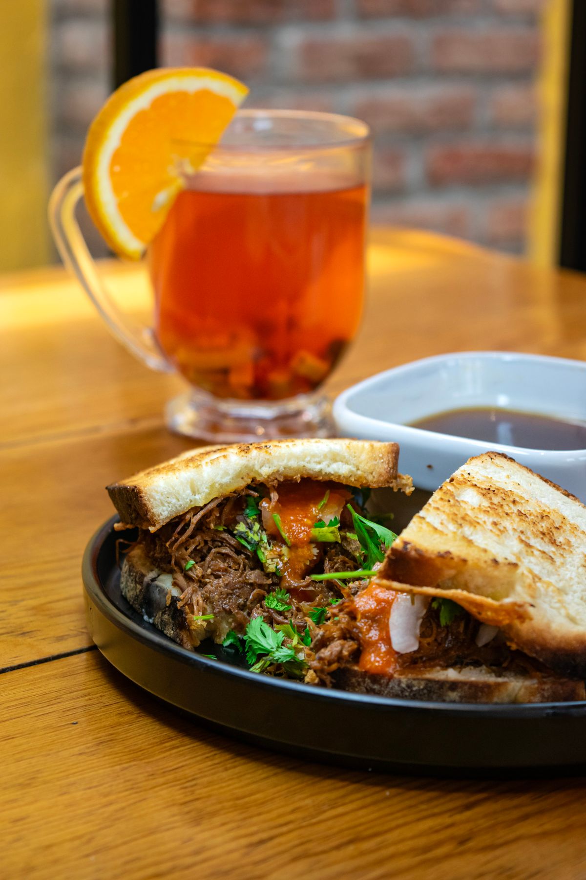 Packed torta filled with savory grilled beef